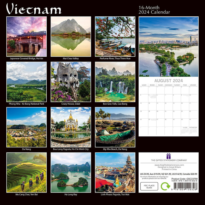 Vietnam - 2024 Square Wall Calendar 16 Months Premium Planner Xmas New Year Gift Payday Deals