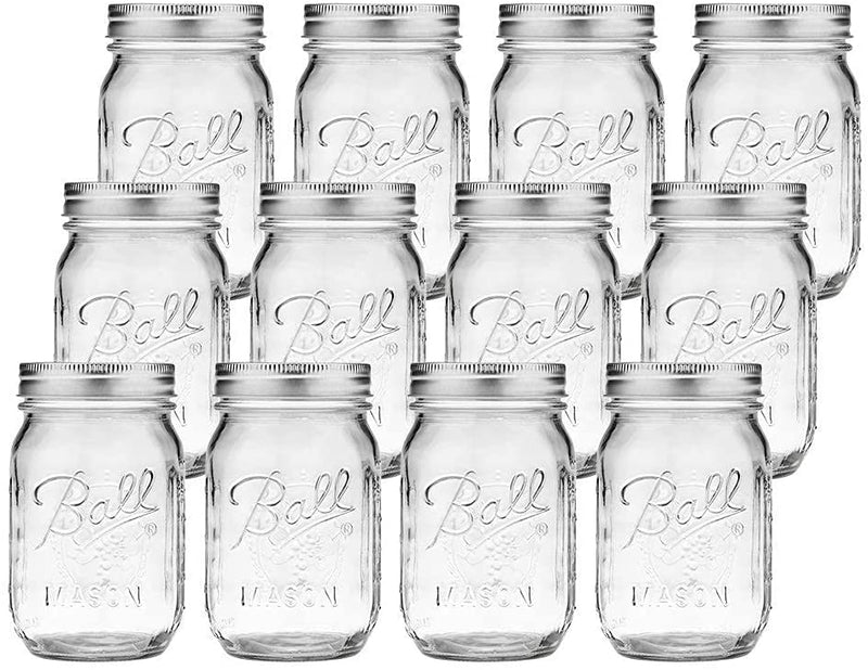 VIKUS 12 Pieces Canning Jars - 480ml Mason Jar Empty Glass Spice Bottles with Airtight Lids and Labels Payday Deals