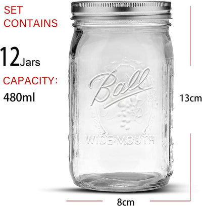 VIKUS 12 Pieces Canning Jars - 480ml Mason Jar Empty Glass Spice Bottles with Airtight Lids and Labels Payday Deals