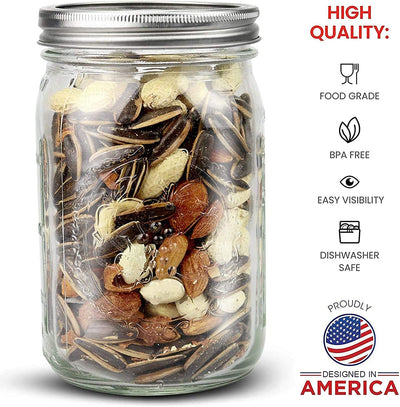 VIKUS 12 Pieces Canning Jars - 480ml Mason Jar Empty Glass Spice Bottles with Airtight Lids and Labels Payday Deals