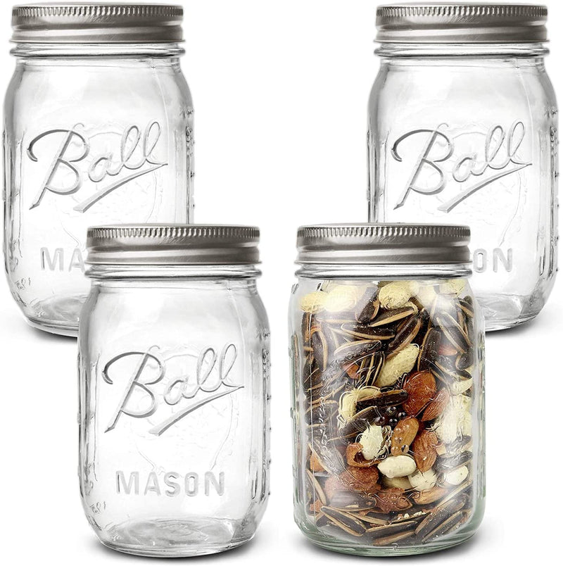 VIKUS 4 Pieces Canning Jars - 480ml Mason Jar Empty Glass Spice Bottles with Airtight Lids and Labels Payday Deals