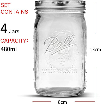 VIKUS 4 Pieces Canning Jars - 480ml Mason Jar Empty Glass Spice Bottles with Airtight Lids and Labels Payday Deals