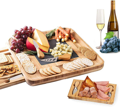 VIKUS Bamboo Cheese Board Set with Knife Set with 4 Stainless Steel Knife & Thick Wooden tray for Wine Crackers, Brie and Meat Payday Deals