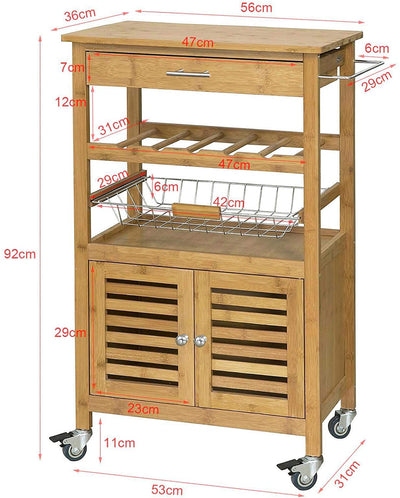 VIKUS Bamboo Kitchen Storage Trolley with Wine Rack Payday Deals