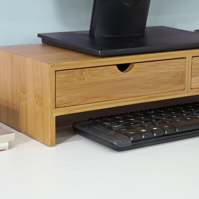 VIKUS Bamboo Monitor Stand Desk Organizer with 2 Drawers Payday Deals