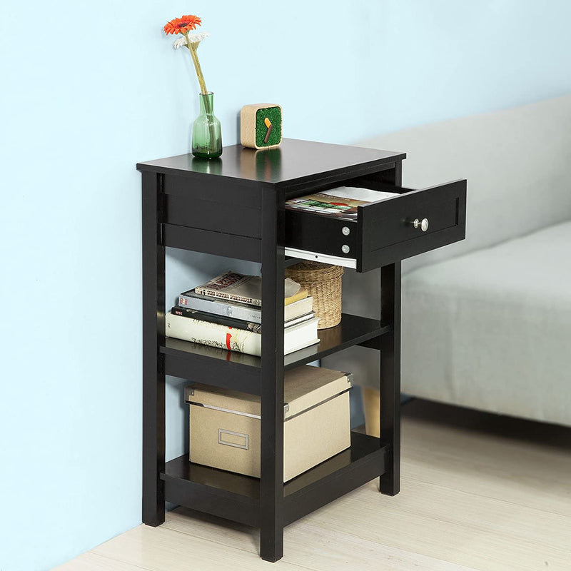 VIKUS Black Bedside Table with 1 Drawer and 2 Shelves Payday Deals