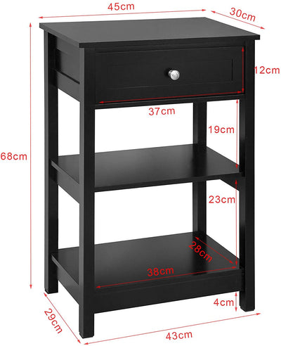 VIKUS Black Bedside Table with 1 Drawer and 2 Shelves Payday Deals