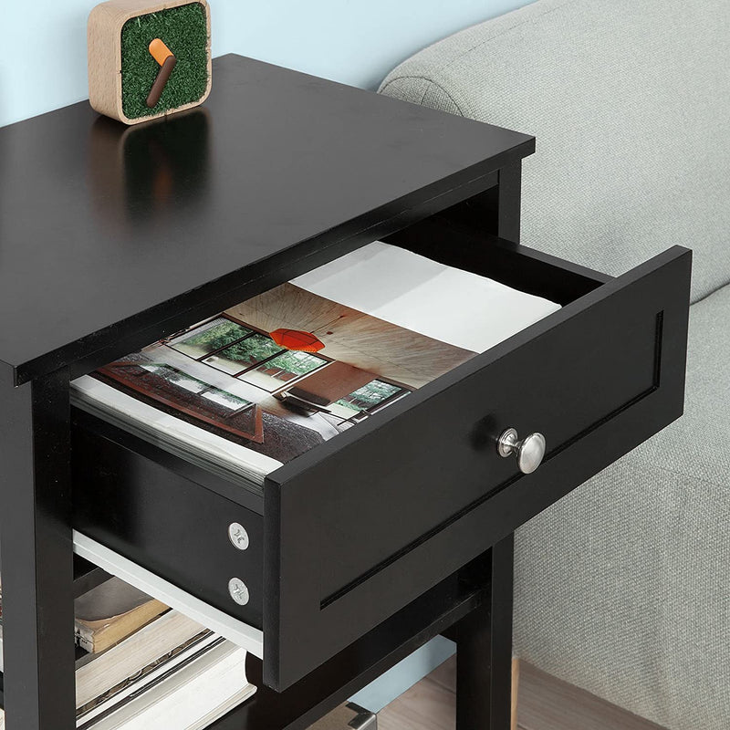 VIKUS Black Bedside Table with 1 Drawer and 2 Shelves Payday Deals