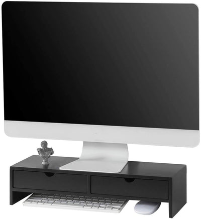 VIKUS Black Monitor Stand Desk Organizer with 2 Drawers Payday Deals