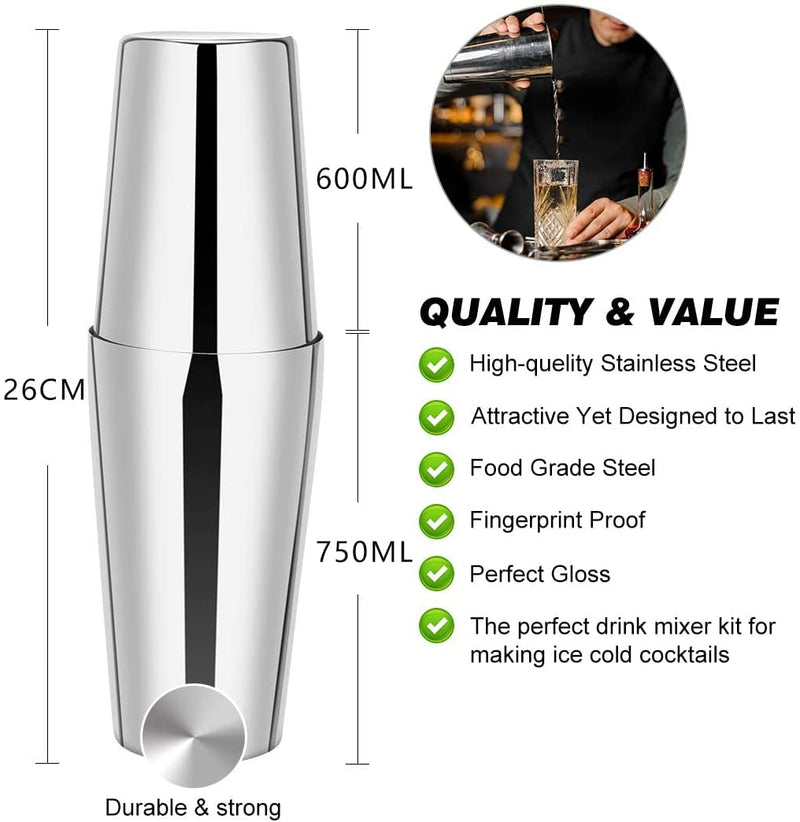 VIKUS Cocktail Shaker Set Boston 23-Piece Stainless Steel and Professional Bar Tools for Drink Mixing Payday Deals