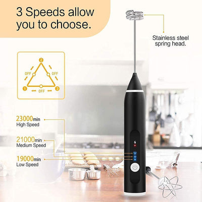 VIKUS Silver Rechargeable Electric Milk Frother Handheld (3 Speeds) Payday Deals