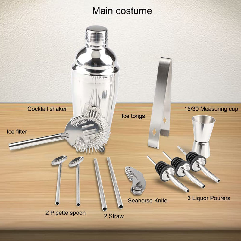 VIKUS Steel Shaker Cocktail Bar Set Kit with 13 Pieces Bar Utensils Payday Deals