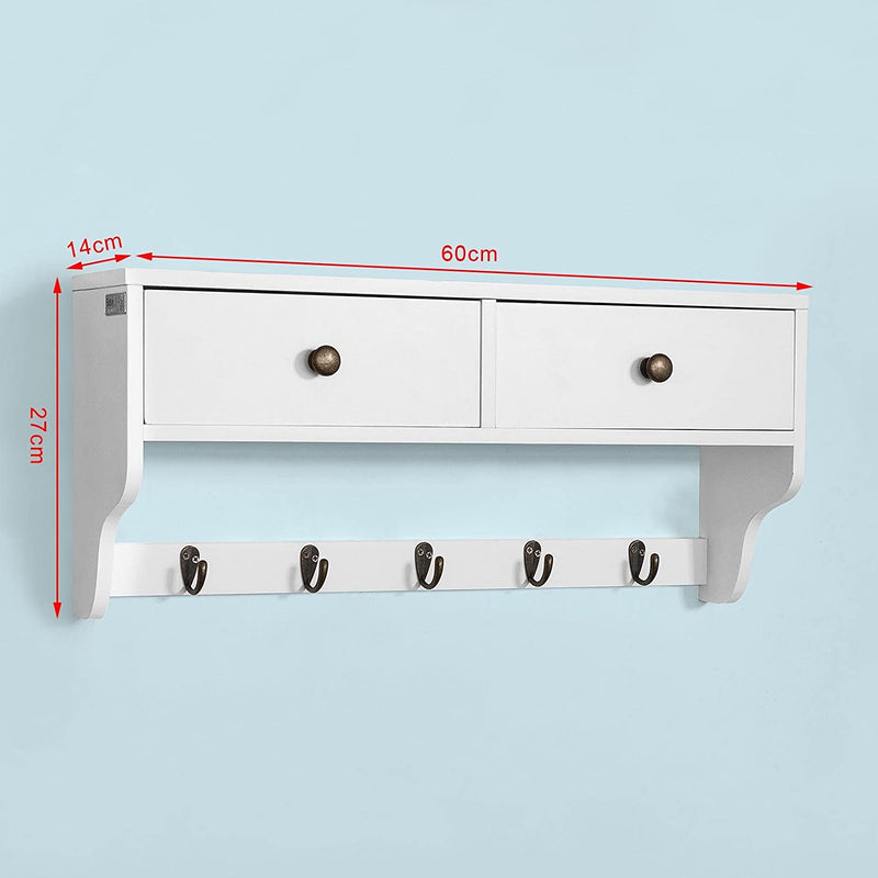 VIKUS Wall Rack with 2 Drawers and 5 Hooks Payday Deals