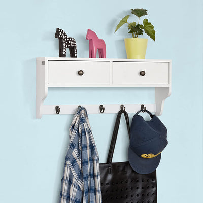 VIKUS Wall Rack with 2 Drawers and 5 Hooks Payday Deals