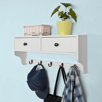 VIKUS Wall Rack with 2 Drawers and 5 Hooks Payday Deals