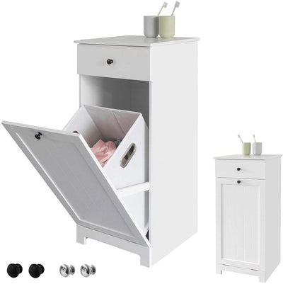 VIKUS White Bathroom Cabinet with Laundry Basket and Drawer Payday Deals