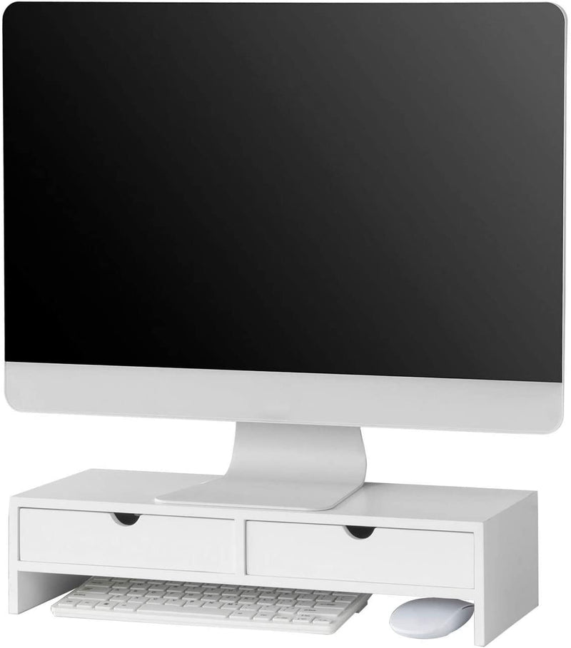 VIKUS White Monitor Stand Desk Organizer with 2 Drawers Payday Deals