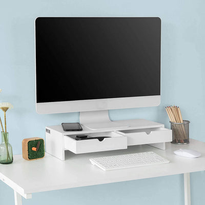 VIKUS White Monitor Stand Desk Organizer with 2 Drawers Payday Deals