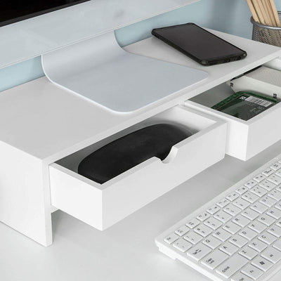 VIKUS White Monitor Stand Desk Organizer with 2 Drawers Payday Deals