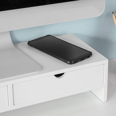 VIKUS White Monitor Stand Desk Organizer with 2 Drawers Payday Deals