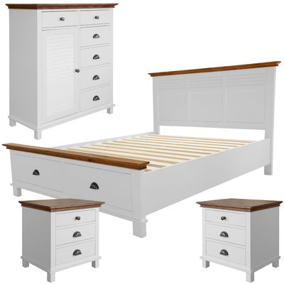 Virginia 4pc King Bed Suite Bedside Tallboy Bedroom Furniture Package - White Payday Deals