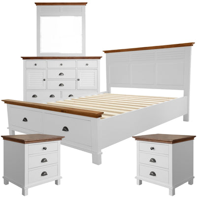 Virginia 4pc Queen Bed Suite Bedside Dresser Bedroom Furniture Package - White Payday Deals