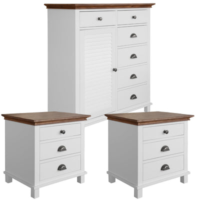 Virginia Bedside Tallboy 3pc Bedroom Set Drawers Nightstand Storage Cabinet -WHT Payday Deals