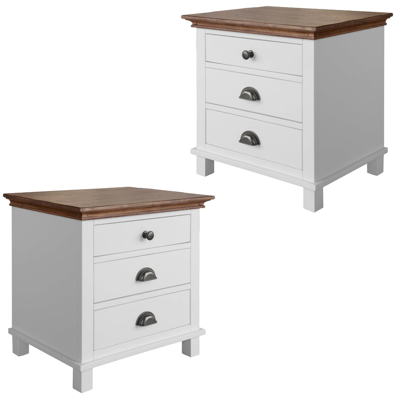 Virginia Set of 2 Bedside Nightstand 3 Drawers Storage Cabinet Side Table -White Payday Deals