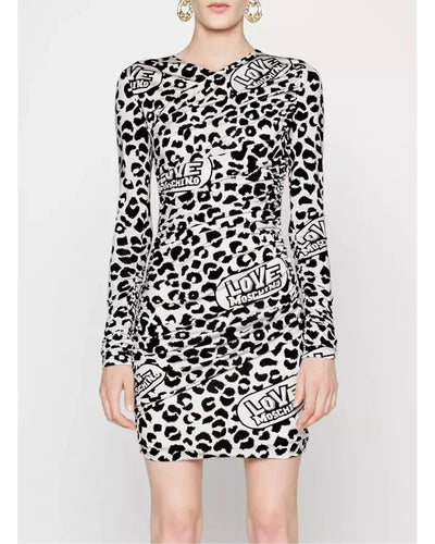 Viscose-blend Leopard Print Short Dress with Love Moschino Logo 40 IT Women