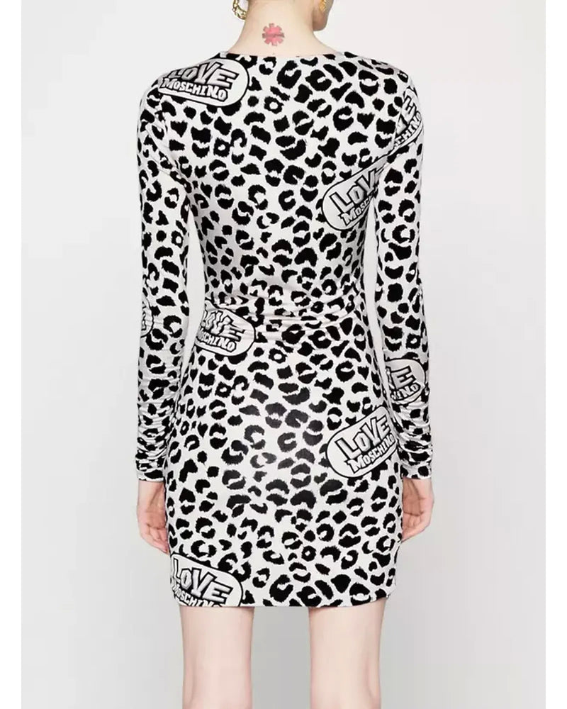 Viscose-blend Leopard Print Short Dress with Love Moschino Logo 40 IT Women Payday Deals