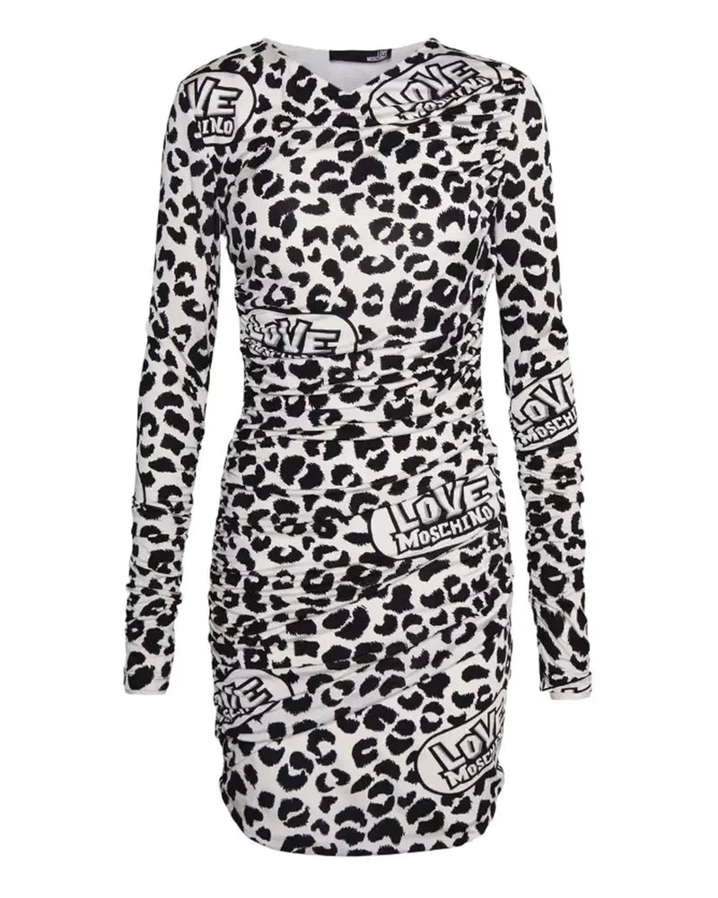 Viscose-blend Leopard Print Short Dress with Love Moschino Logo 40 IT Women Payday Deals