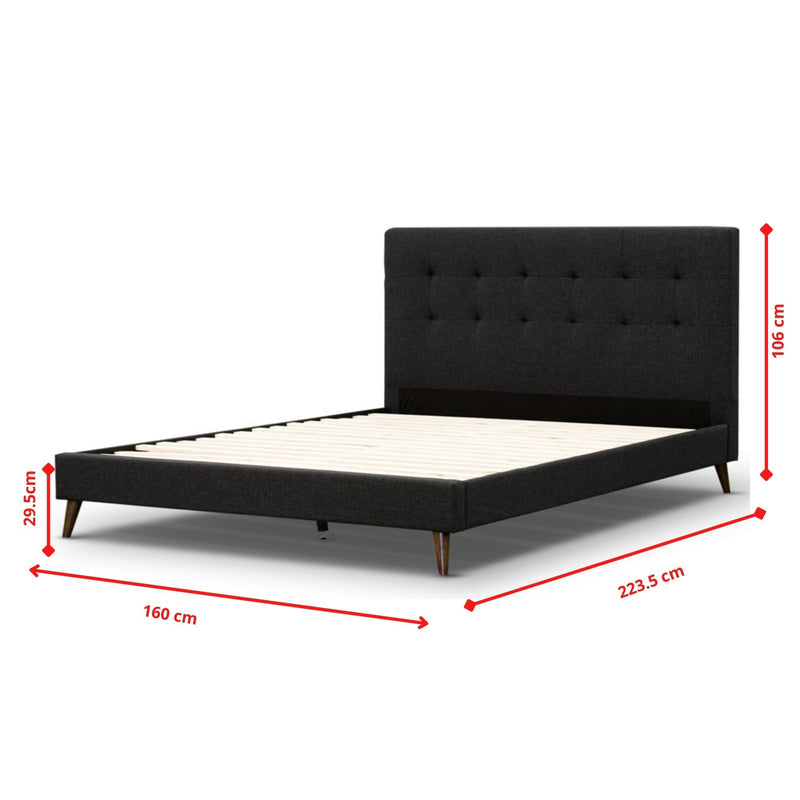 Volga Queen Bed Platform Frame Fabric Upholstered Mattress Base - Charcoal Payday Deals