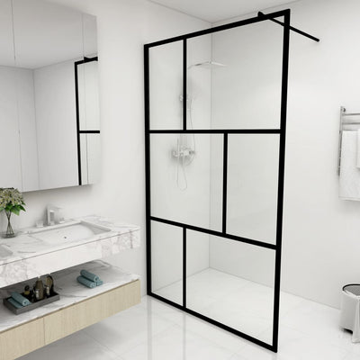 Walk-in Shower Wall with Tempered Glass Black 115x195 cm