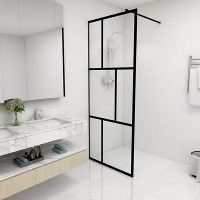 Walk-in Shower Wall with Tempered Glass Black 80x195 cm