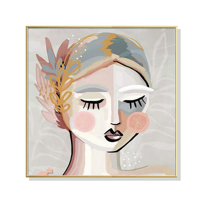 Wall Art 100cmx100cm Calm Girl Gold Frame Canvas Payday Deals