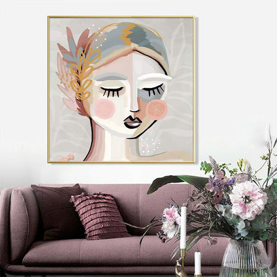 Wall Art 100cmx100cm Calm Girl Gold Frame Canvas Payday Deals