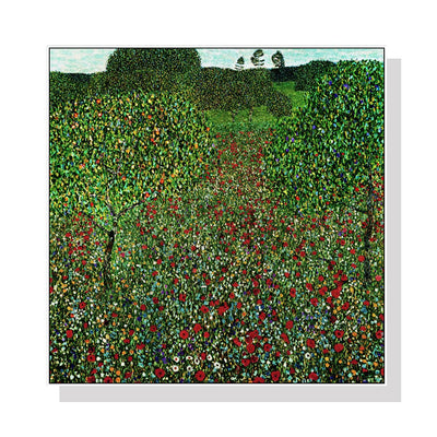 Wall Art 100cmx100cm Field of Poppies by Gustav Klimt White Frame Canvas Payday Deals