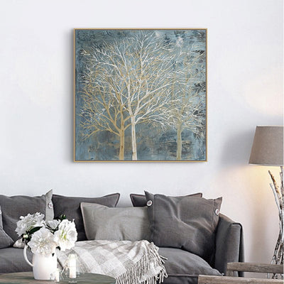 Wall Art 100cmx100cm Forest In The Twilight Trees Gold Frame Canvas Payday Deals