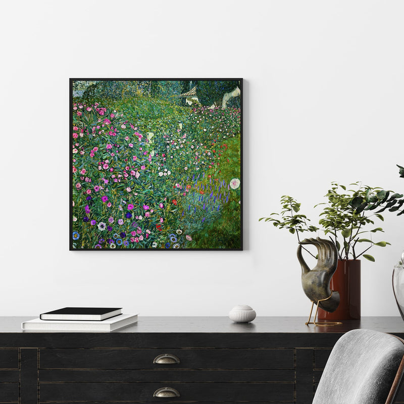 Wall Art 100cmx100cm Italian garden by Gustav Klimt Black Frame Canvas Payday Deals