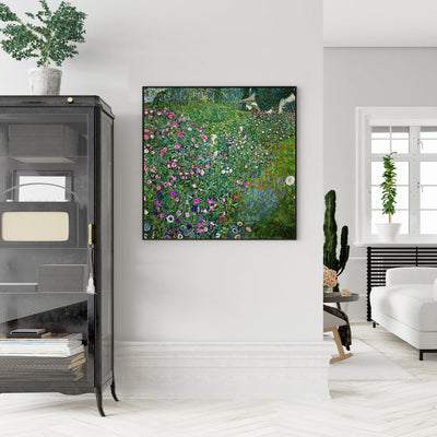 Wall Art 100cmx100cm Italian garden by Gustav Klimt Black Frame Canvas Payday Deals