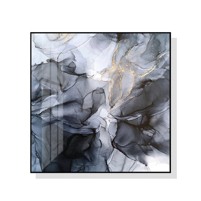 Wall Art 100cmx100cm Marbled Black Grey Black Frame Canvas Payday Deals