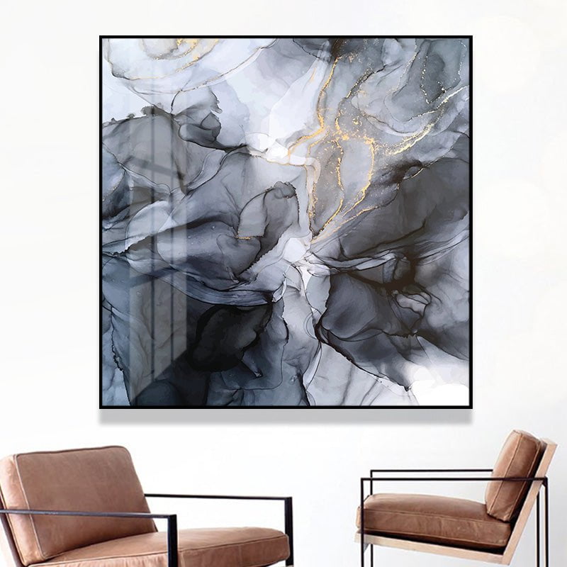 Wall Art 100cmx100cm Marbled Black Grey Black Frame Canvas Payday Deals