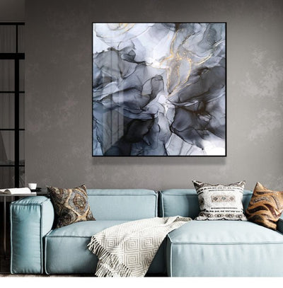 Wall Art 100cmx100cm Marbled Black Grey Black Frame Canvas Payday Deals