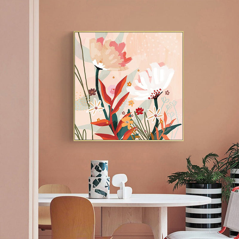 Wall Art 100cmx100cm Native Floral Gold Frame Canvas Payday Deals