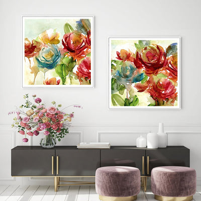 Wall Art 100cmx100cm Rosewater Garden By Carol Robinson 2 Sets White Frame Canvas Payday Deals