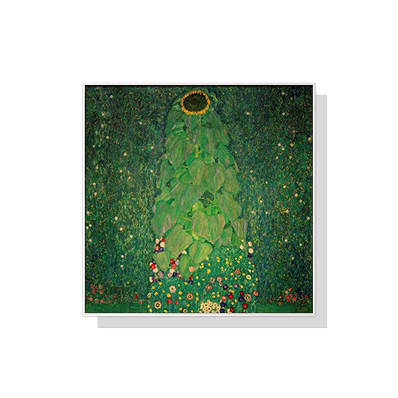 Wall Art 100cmx100cm Sunflower by Gustav Klimt White Frame Canvas Payday Deals