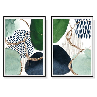 Wall Art 100cmx150cm Abstract Green and Navy 2 Sets Black Frame Canvas Payday Deals