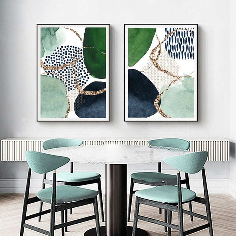 Wall Art 100cmx150cm Abstract Green and Navy 2 Sets Black Frame Canvas Payday Deals