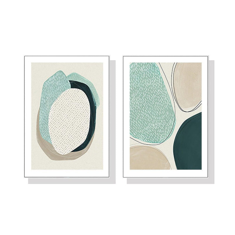 Wall Art 100cmx150cm Abstract Green Circle 2 Sets White Frame Canvas Payday Deals