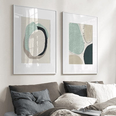 Wall Art 100cmx150cm Abstract Green Circle 2 Sets White Frame Canvas Payday Deals